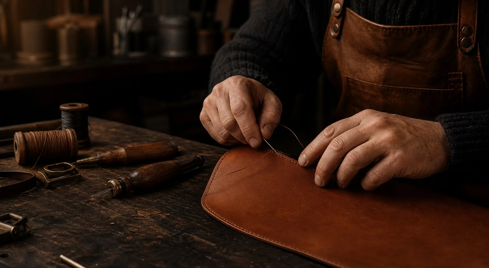 Traditionelle Verarbeitung von Leder in Handarbeit